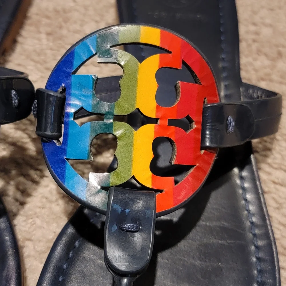 Tory Burch Miller Rainbow Print Miller Royal Navy Size 8